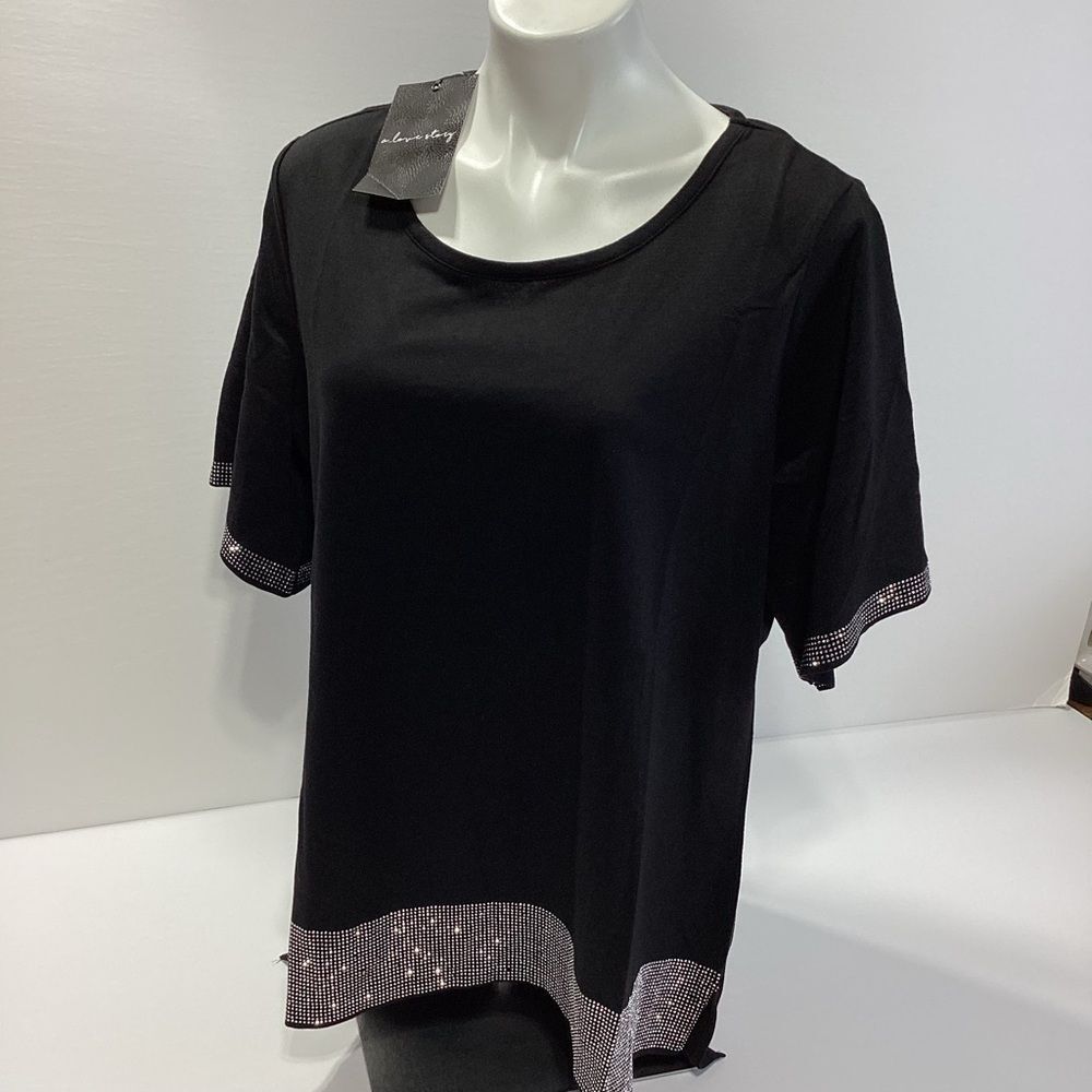 A Love Story Brand Black Top with Bedazzled Sleeves And Trim 2X NWT